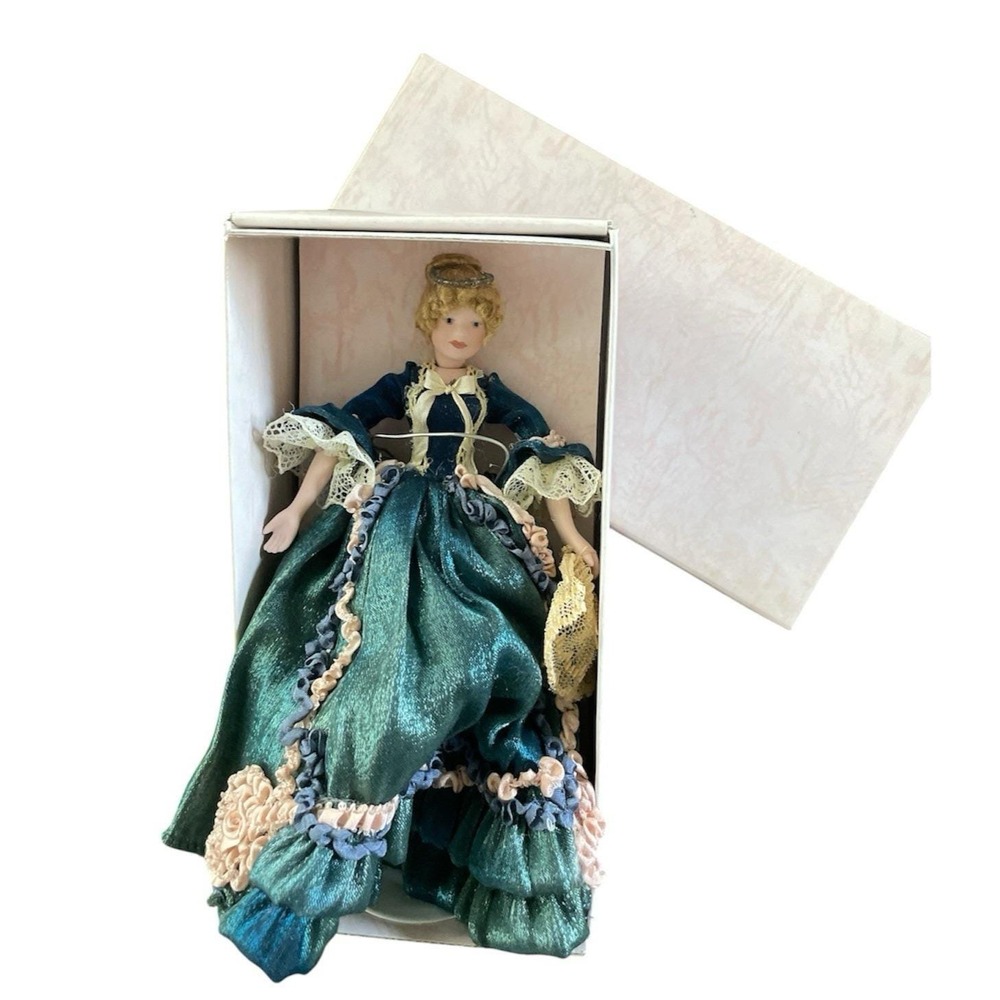 Vintage Fashion Doll in Blue Dress Luis XVI Style 6" Tall with Stand‎ and Box